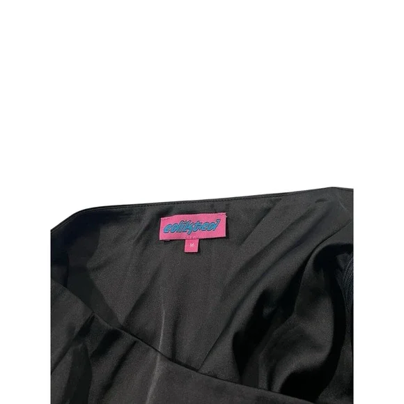 EDIKTED Women's Size MEDIUM Freya Black Satin Lace Trim Mini Skirt - Picture 4 of 4